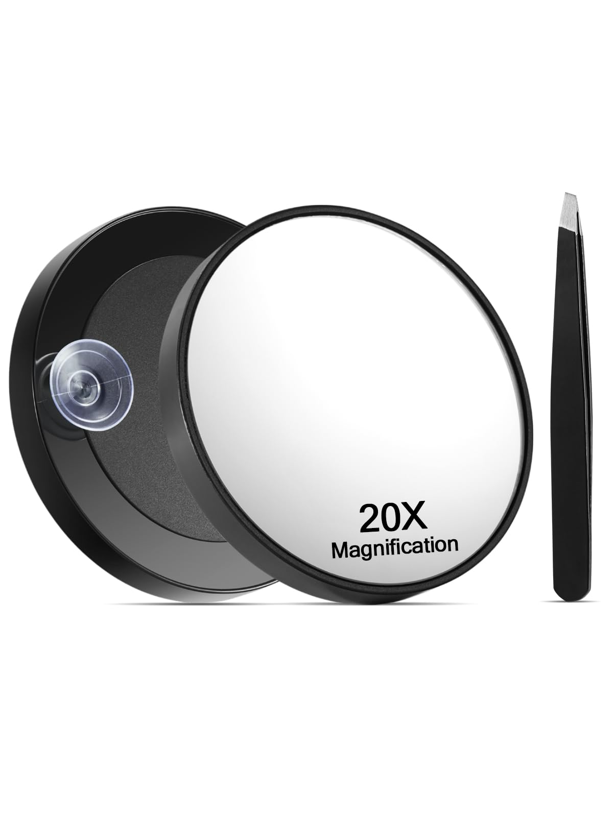Photo 1 of Macaki 20X Magnifying Mirror with Suction Cups and Tweezers Set, 3.5 inches Magnified Makeup Mirror, Black, 1PC
