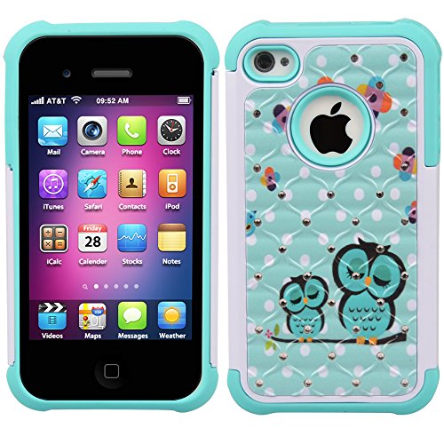 iPhone 4s Case, iPhone 4 Case, 4s Case, MagicSky [Shock Absorption] Studded Rhinestone Bling Hybrid Dual Layer Armor Defender Protective Case Cover For Apple iPhone 4/4S - Owl
