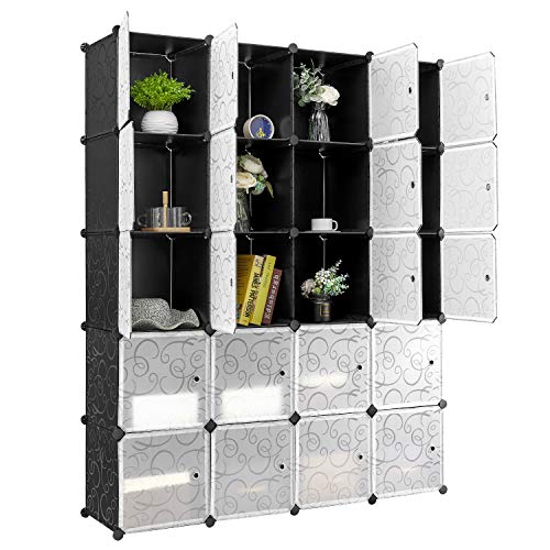 kealive 20 Cube Storage Organizer, 14"x14" Cube Modular Organizer Plastic DIY Closet Cabinet, Portable Stackable Storage Shelves with Doors for Clothes, Yarn, Toys, Easy to Assemble - Thumbnail 7