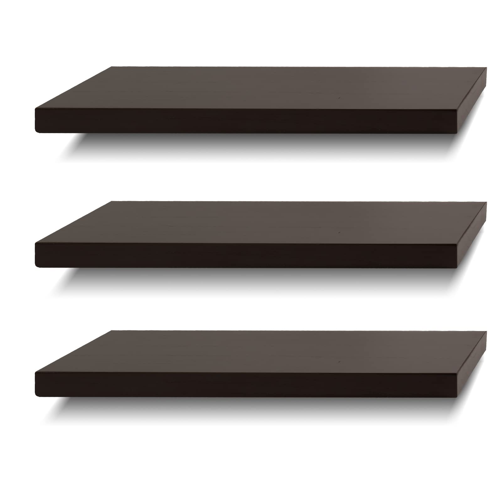 Photo 1 of SAUMONIERES Floating Shelves Wall Shelf Solid Wood for Bathroom Bedroom Kitchen Set of 3, Espresso Wall Shelves