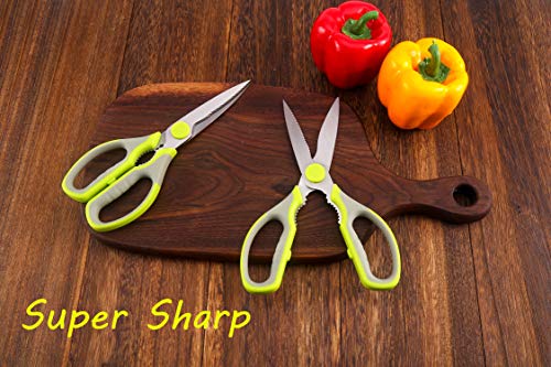 Multifunction Kitchen Scissors by WELLSTAR, Heavy Duty Food Shears for Chicken Meat Vegetable Fish Herb Poultry Stainless Steel Cooking Scissors with Comfortable Handle Kitchen Scissors Set 2 Pack