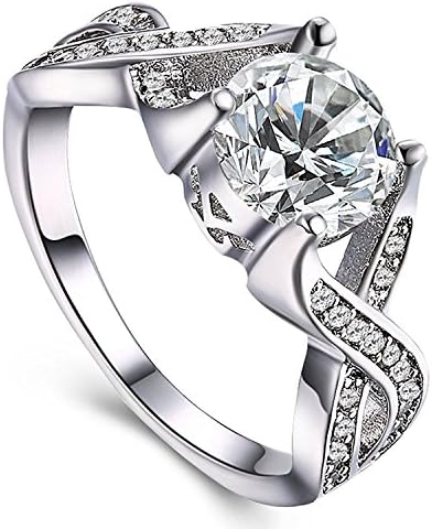 Jewelry Womens Luxurious 18K White Gold Plated Cubic Zirconia Infinity Love Solitaire Promise Eternity Ring Engagement Wedding Anniversary Band Her (8)