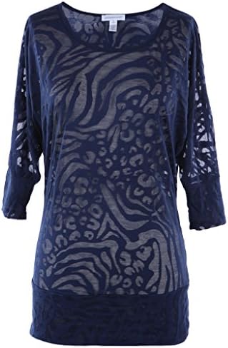 Ola Mari Junior Size 3/4 Dolman Sleeve Burnout Top, Medium, Navy