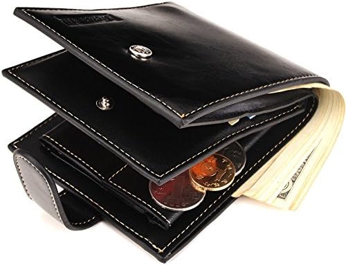 Triliel Men's PU Leather Wallet Card Holder Purse Pure Color Blocking Buckle Car Suture Wallet