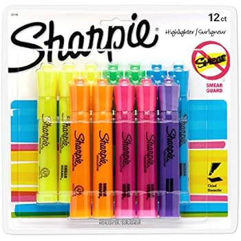 Sharpie 25145 Tank Highlighters, Chisel Tip, Assorted Fluorescent, 12-Count
