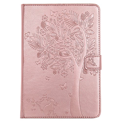 iPad Mini 2 Mini 3 Case, LittleMax(TM) Lightweight PU Leather Flip Stand Embossed Cat & Tree Case Smart Cover with Auto Wake/Sleep for Apple iPad Mini 3/2/1 [One Free Stylus Pen]-#2 Rosegold - Thumbnail 2