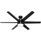 Hunter 60 inch Outdoor or Indoor Ceiling Fan with LED Light - Black Ceiling Fan with Wall Control, For Patio, Garage, or Porc