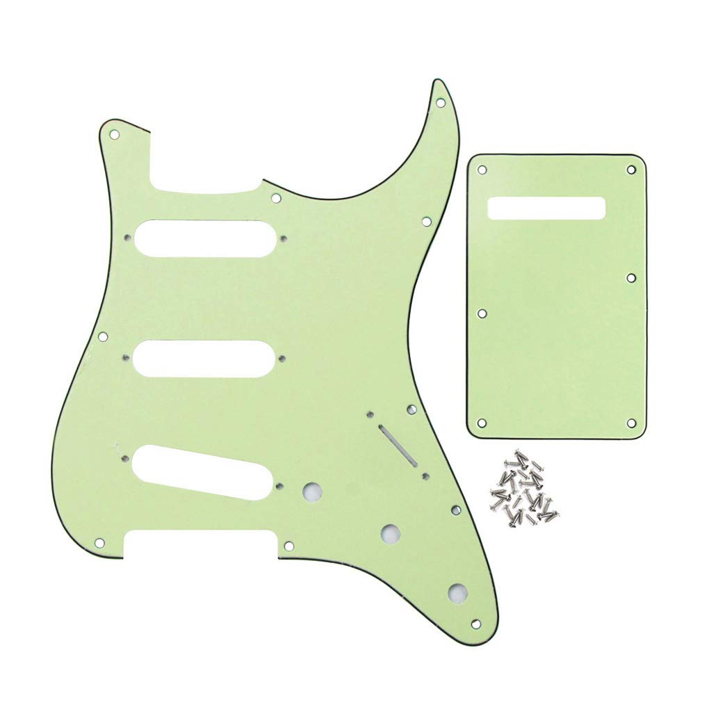 FLEOR 8 Holes ST Pickguard SSS Style Scratchplate and Tremolo Cavity Cover and Mounting Screw for Vintage ST Guitar,3Ply Mint Green