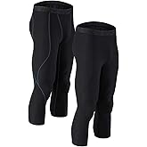 DEVOPS 2 Pack Men's 3/4 Compression Pants Athletic Leggings with Pocket