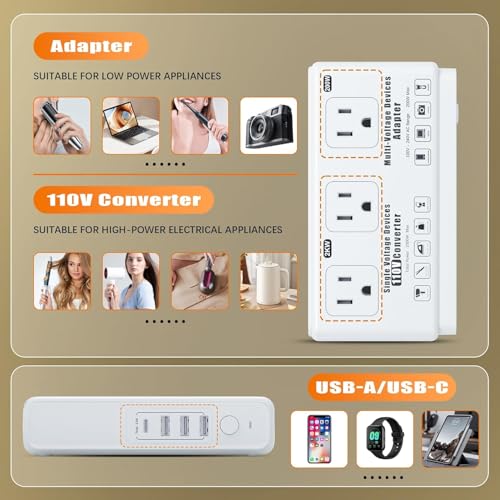 220v to 110v Travel Voltage Converter: International Universal Voltage Converter US to Europe Power Strip Plug Transformer - 2000W Electric Hair Dryer Step Down Outlet Converters for European UK EU