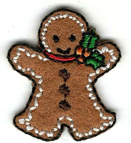 GINGERBREAD MAN WITH HOLLY Small Iron On Patch Christmas Baking