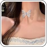 Ximdble Vintage Fabric Butterfly Choker Necklace Butterfly Choker Necklace Crystal Mesh Butterfly Necklace Clear Transparent Chain Necklace Jewelry for Women