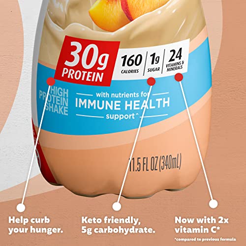 PREMIER PROTEIN SHAKE, PEACHES & CREAM, 30G PROTEIN, 1G SUGAR, 24 VITAMINS & MINERALS, NUTRIENTS TO SUPPORT IMMUNE HEALTH 11.5 FL OZ