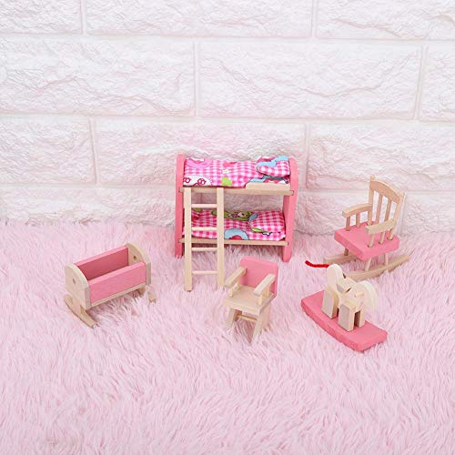 1:12 Mini Puppenhaus Möbel Sets Holz Miniatur Möbel Pretend Play Spielzeug Simulation Schlafzimmer Spielzeug Set für Kinder (Kinderschlafzimmer) – Bild 4