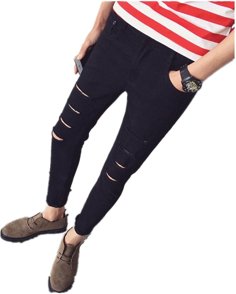 Amazon ジーンズ メンズ ジーパン ダメージ スキニーパンツ メンズ ダメージ加工 ジーパン 黒 スキニーパンツ ダメージ スキニー メンズ ダメージ 膝 穴あき 破れ オシャレ ジーンズ 通販