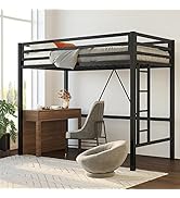 Ikalido Metal Loft Bed Twin Size, Multifunctional Twin Bed with Safety Guard & Removable Ladder, ...