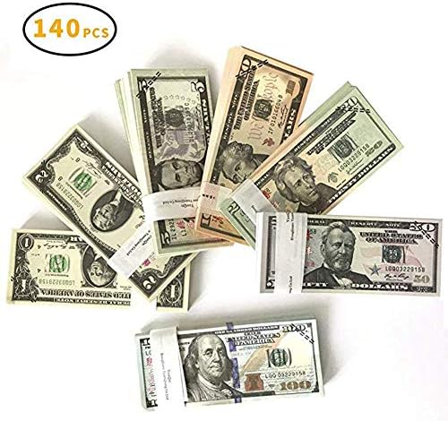XDOWMO 140Pcs Prop Money Play Money Game Realistic Paper Money Full Print 2 Sided for Kids, Students, Movie, Pranks, Birthday Party, Play Board Games, Photography