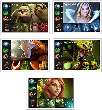 Kirus Magnets, Fridge Magnets Dota2 Collection, 3.58 x 2.44 inch - Set of 5 (Pudge, Crystal Maiden, Juggernaut, Venomancer, Windranger)