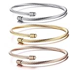 Fashion Stainless Steel Triple Three Stackable Cable Wire Twisted Cuff Bangle Bracelets Set for Women