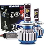HiVehicle H4 LED Headlight Bulbs conversion kit Hi/Lo Beam-Cree Chips-7600Lm- 6000K -72W,Cool White,2 yr Warranty(T1 Series)