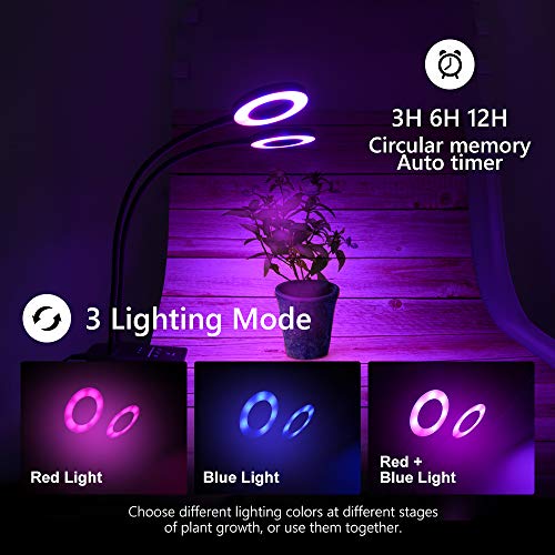 Grow Light Plant Lights for Indoor Plants with Timer Auto ON & Off, Grow Lamp with 360 Degree Gooseneck,10 Dimmable Levels and 3/6/12H Timing for Hydroponics Greenhouse Gardening