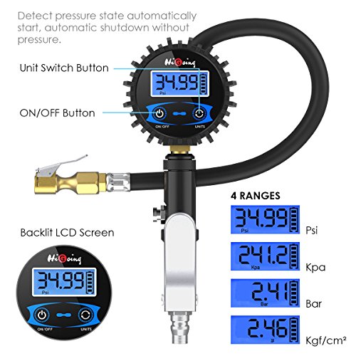 HiGoing Digital Tire Pressure Gauge, Tire Pressure Monitoring System (0-200Psi/0-14Bar) Air Chuck and Compressor Accessories, 12 in 1 Set Car Tire Chucks for Any Car, Truck, Motorcycle, RV and More