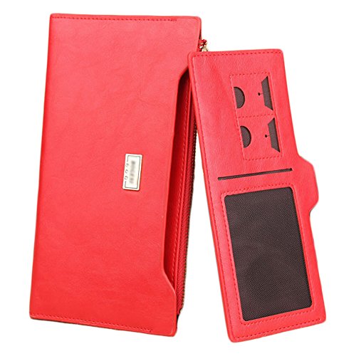 Miraclekoo Long Bifold Wallet Slim Purse Credit Card Holder Womens/mens Soft Leather Zipper Handbag (red)