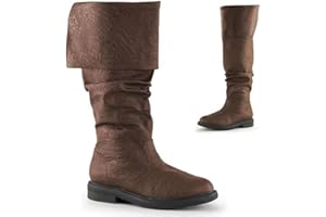 BOKAAW Cos Renaissance Boots Medieval Pirate Boots Western Knight Boots Flat Jazz Boots Male and Female Pull On Mid Calf Gothic Cosplay Boots (US 9.5, Brown)