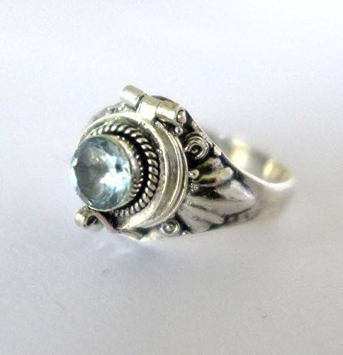 Poison Ring Bali Sterling Silver Locket Ring Sky Blue Topaz December (sub March Aquamarine) birthstone AR11