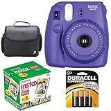 Fujifilm Instax Mini 8 Instant Film Camera (Grape Purple) With Fujifilm Instax Mini 5 Pack Instant Film (50 Shots) + Compact Bag Case + Batteries Top Kit - International Version (No Warranty)