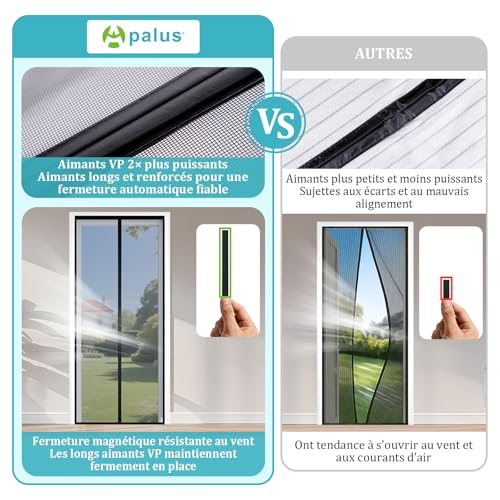 Apalus VP Magnetic Fly Screen for Doors - Heavy Duty Mesh, Top to Bottom Magnetic Seal, Automatic Close, Keeps Fresh Air Inside (120 x 210, Black)