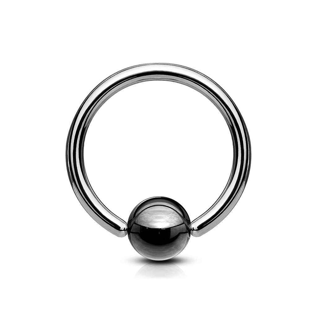 PiercedOff 316L Surgical Steel 1.2mm BCR with a 4mm Hematite Plated Ball - Ring Size 6mm