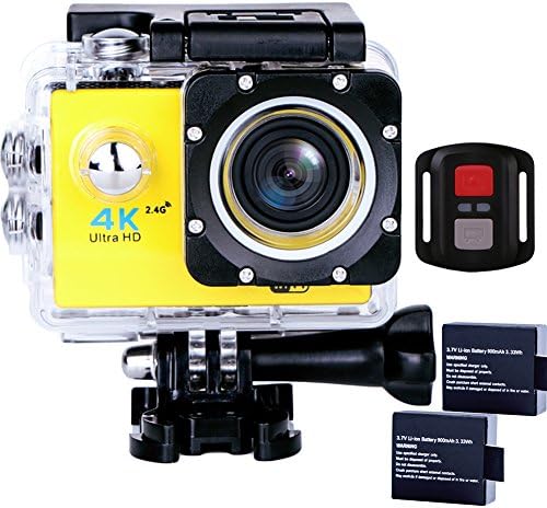 Sports Action Camera Ultra HD Waterproof DV Camcorder 4K WIFI Cam 1080P 170 Degree Wide Angle with Remote Yellow