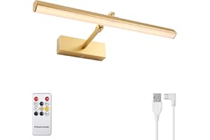 KANESIKI Battery Operated Picture Light, Wireless Painting Light with Remote and Timer, Rechargeable Art Lighting, Dimmable Display Lamp for Wall Artwork Portrait Dartboard Gallery, 15.75", Gold