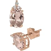 KOKAV 10K Rose Gold 2-1/5Ct Oval Genuine Morganite with Diamonds Stud Earrings
