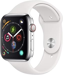 Apple Watch Series 4 (GPS + Cellular, 44mm) - Stainless Steel Case with White Sport Band