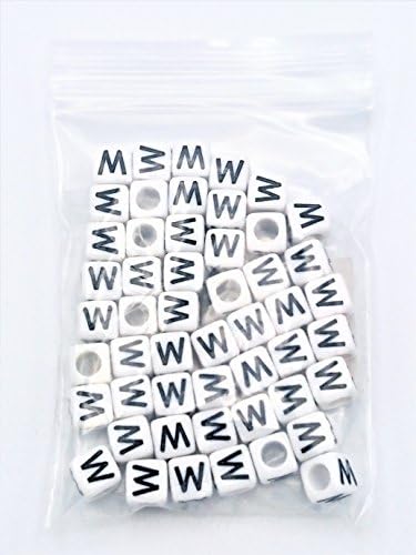FEQM Pre-Sorted Letter Beads (6mm 50 pcs, White - Black Letter W)