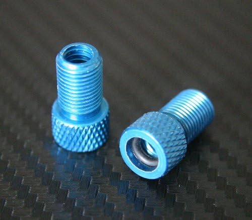 2x Blue Presta to Schrader Aluminium Bike Valve Adaptor Adapter Converter with o-ring Seal