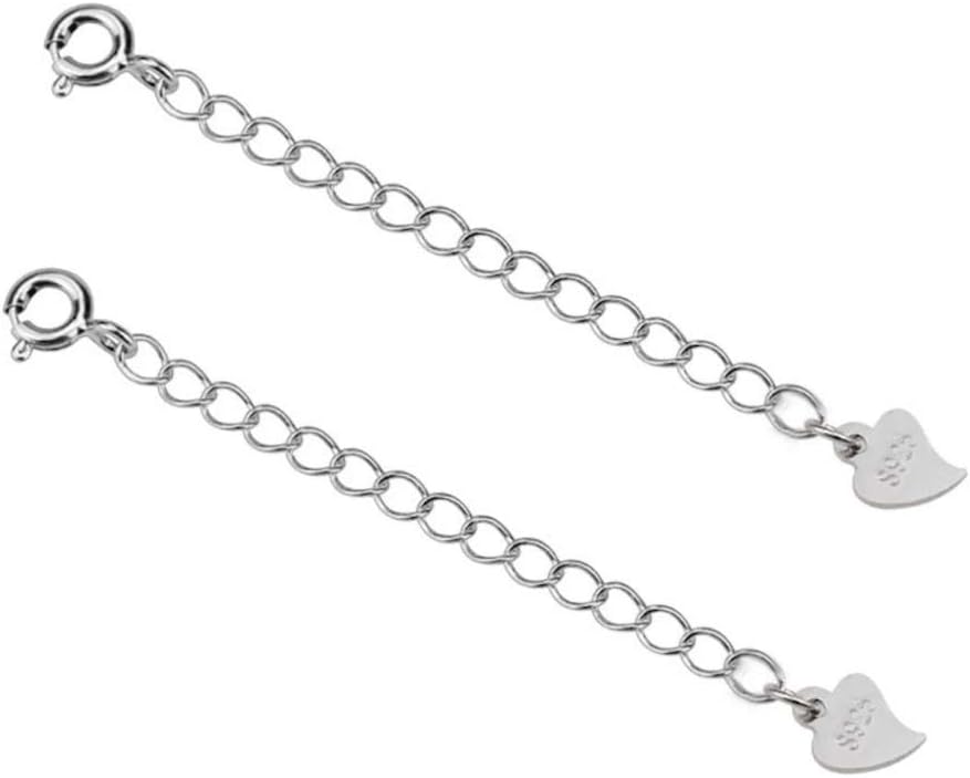 WellmeSterling Silver Necklace Extender Chain, 2PCS 2" Removable and Adjustable Silver or 14k Gold Plated or Rose Gold Plated Set Extra Links to Extend Your Necklace Bracelet Anklet