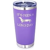 Bevvee Long Day - Insulated Coffee Tumbler Cup with Sliding Lid - Stainless Steel Insulated Mug - Dog Themed Coffee Gifts - Purple