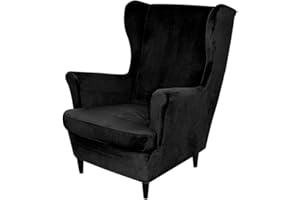 PENDEJATO Wing Chair Slipcovers, 2 Piece Stretch Wingback Chair Cover Soft Velvet Armchair Covers with Elastic Bottom for Living Room Bedroom (Black)