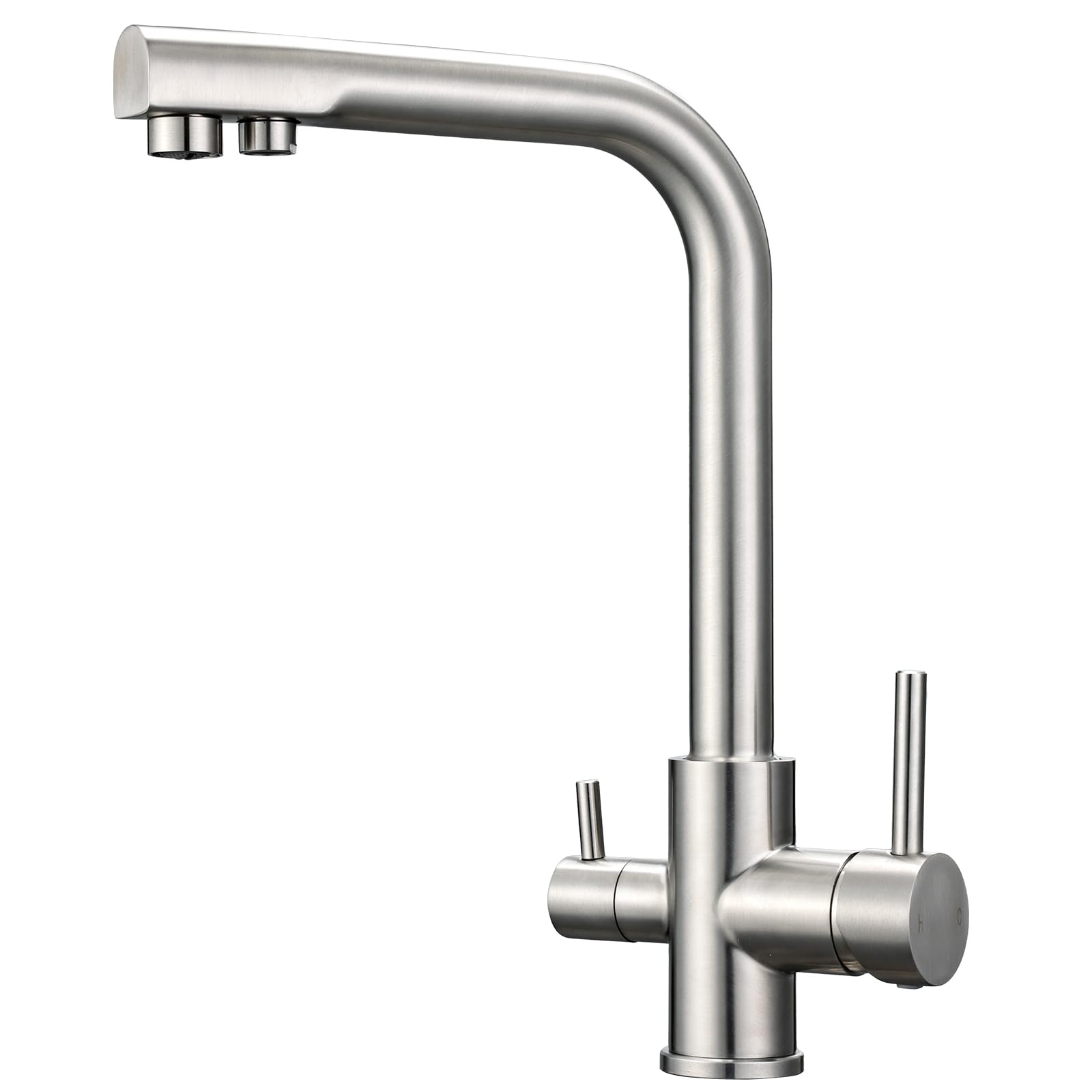 Hapilife 3 Way Kitchen Tap with Water Filter Brushed Nickel Three Way Kitchen Mixer Taps with Drinking Water Filter Tap Dual Lever Stainless Steel 3 in 1 Taps for Kitchens Sink 360° Swivel