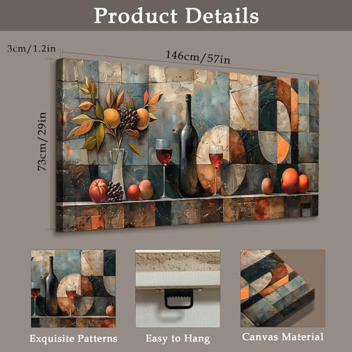 JHHUAMO Modern Living Room Decoration Paintings, Large Picture Sheets, Geometric Decorative Canvas with Vintage Bottle for Bedrooms, Office, Room, Hallway, 73 x 146 cm