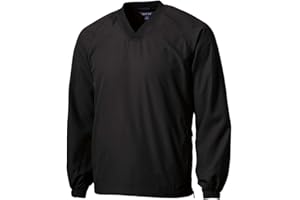 SPORT-TEK Men's Rib Knit V-Neck Collar Soft Raglan Wind Shirt