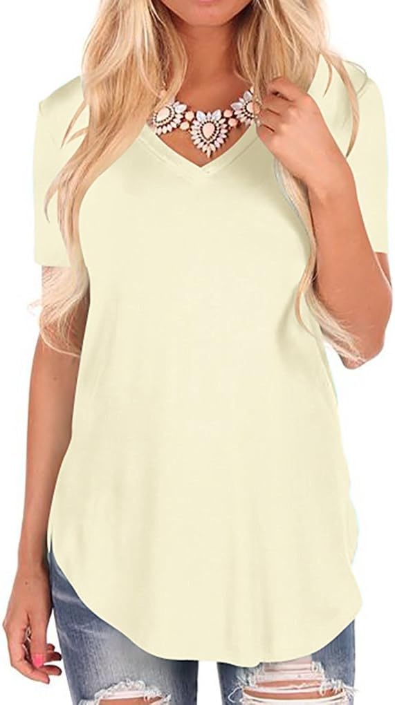 Fantastic Zone Women's Short Sleeve V-Neck Loose Casual Tee T-Shirt Tops