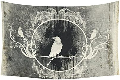 JC-Dress Wall Tapestry The Crow With Flowers Cotton Linen Tapestries Hanging 60 X 90