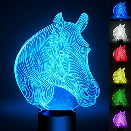 Erhard 3D Night Light Table Desk LED Lamps 7 Colors Change Decor Atmosphere Illusion Lamp with USB Cable Smart Touch Button Control (Horse)