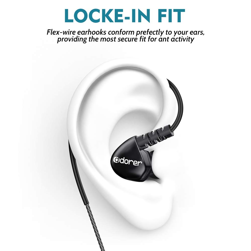 Wireless Earphones, Adorer B2 Sweatproof Bluetooth Heaphones for Sport, Running and Gym, 8 Hours Playtime, IPX4 Waterproof, Noise Isolating Earbuds (Black)