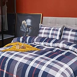 Luxlovery Navy Plaid Comforter Set Queen Navy Blue