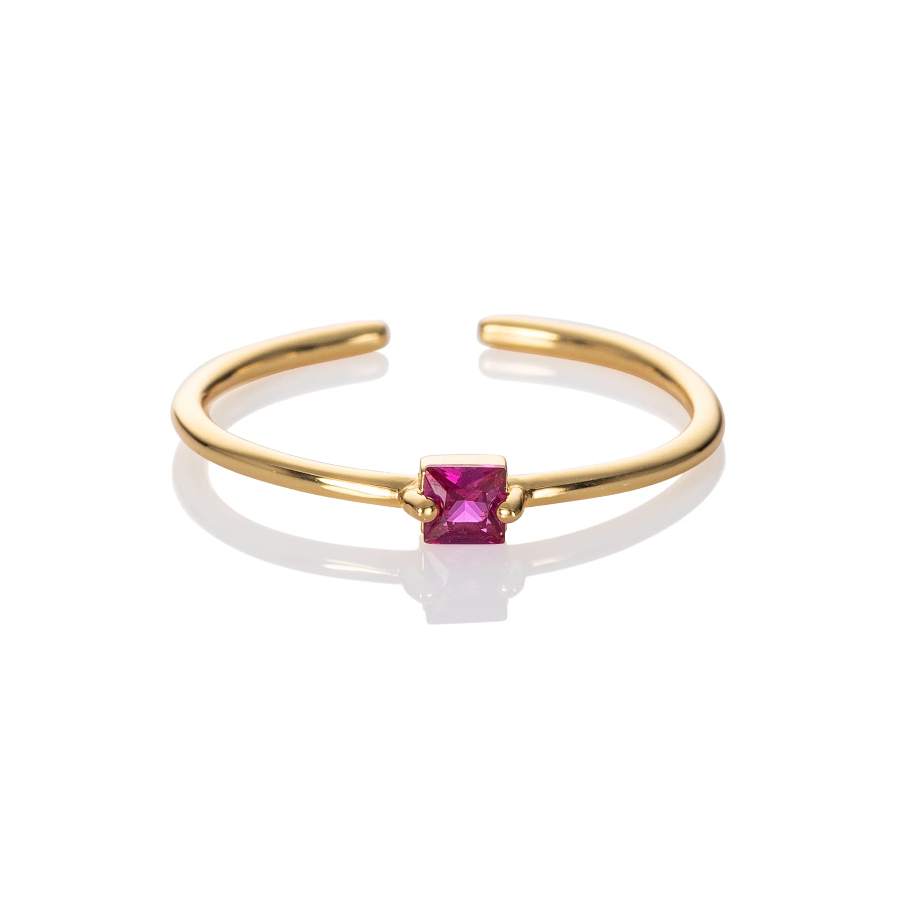 namana Dainty Pink Ring in Gold for Women, Adjustable Open Ring for Women with a Pink Square Stone, Gold Plated Ladies Ring with a Fuchsia Pink Stone, Simple Gold Ring for Women and Teen Girls